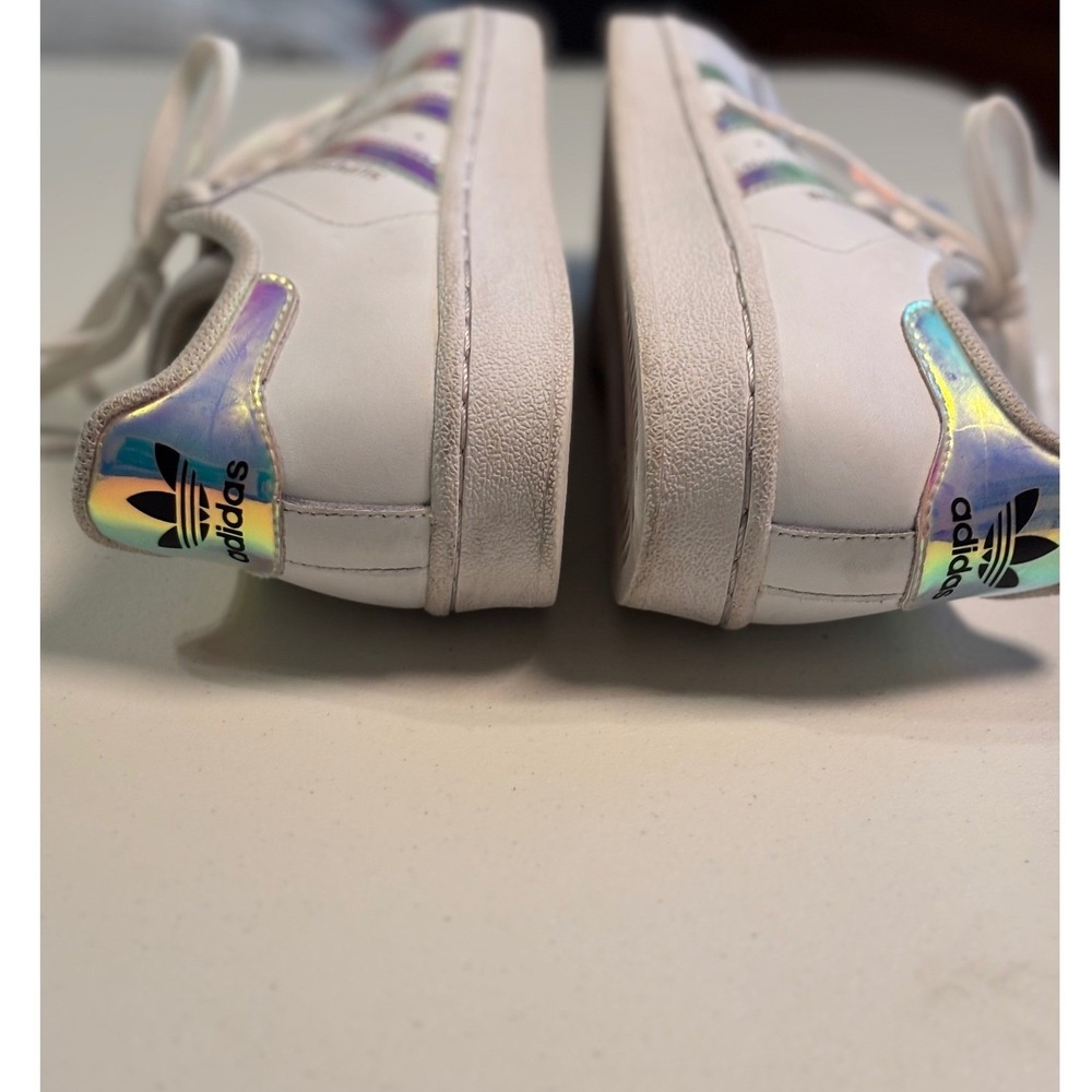 Adidas Superstar Iridescent Stripes White Sneakers Size 4.5 Youth Girl Shoes - Picture 9 of 13